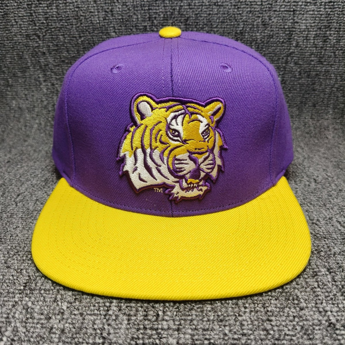Mitchell & Ness LSU Tigers Snapback Hat Purple Yellow Flat Brim