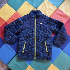 Kids Snozu Winter Quilted Puffer Jacket Size M 10-12 Blue Yellow Zippers