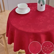 Round Tablecloth 60 Inch Red Table Cloths Waterproof Washable Jacquard Soft F...