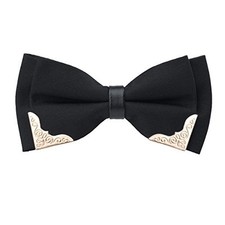  Mens Solid Mini Squares Formal Banded Bow Ties Golden-metal-edged Black