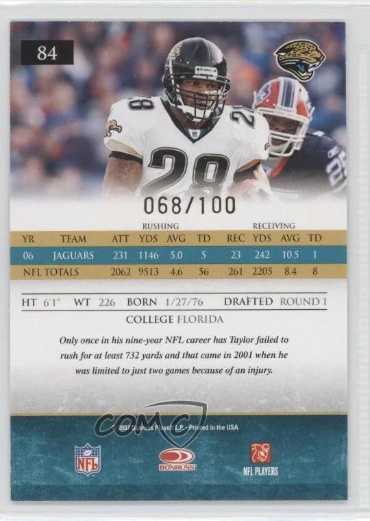 2007 Donruss Gridiron Gear Gold X's /100 Fred Taylor #84 - Image 2 of 2