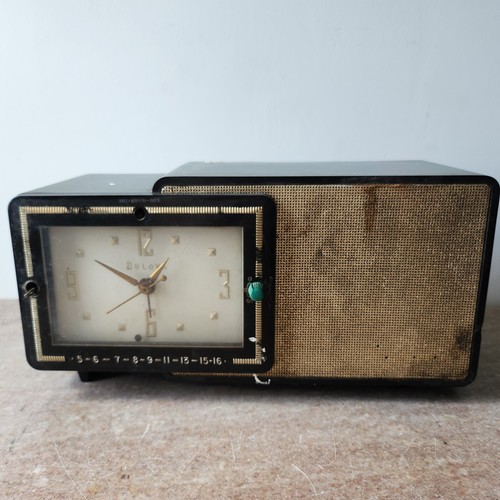 Antikes MCM 50er Jahre Bulova Uhr Röhrenradio Modell 100 schwarz & gold