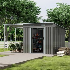 8X6, 8X8, 8 X10 ft Metal Garden Shed Tools Bikes Storage House with Side Canopy