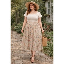 Boho Cottagecore Vintage Alfred Dunner Yellow Pink Floral Pleated 14 Midi Skirt