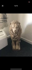 Cement Lion Statue Tanish Brown Stone Figurine . In Good Condition. About 3 Ft