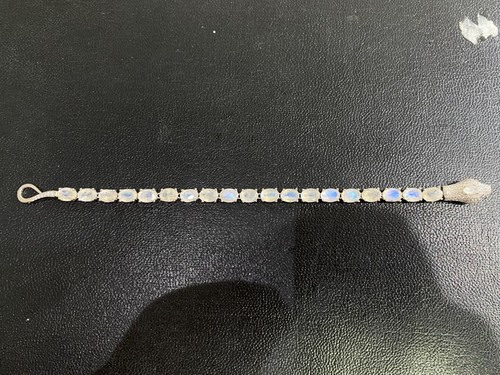 NATURAL MOON STONE 7X5 WHITE CZ STERLING SILVER 925 BRACELET - 第 6/9 張圖片