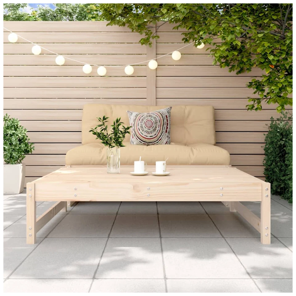 Footstool Natural Pine 120x80 cm Solid Pinewood Outdoor Garden Slatted SeatLarge - Image 3 of 4