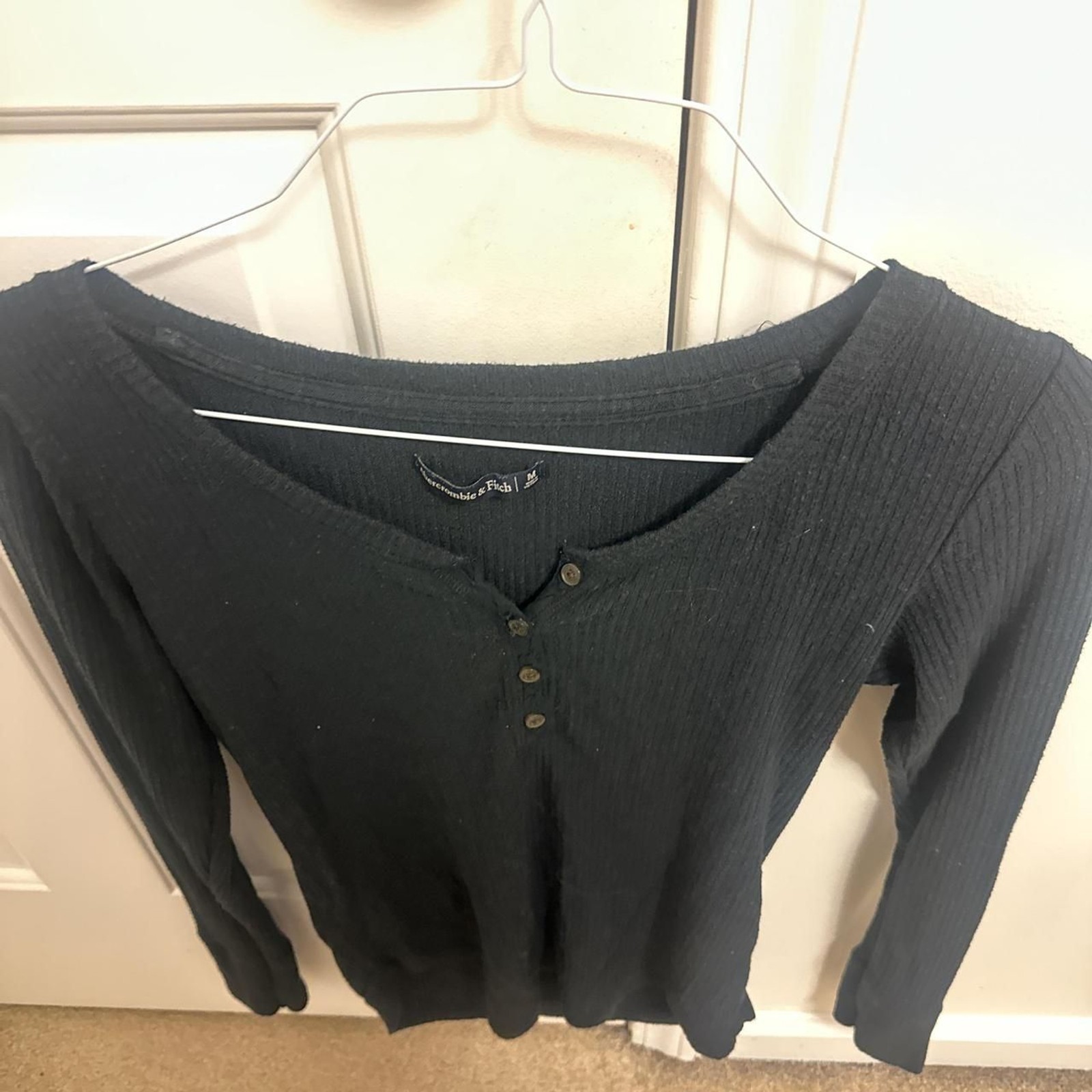 Abercrombie-fitch Women's Black and Navy Shirt