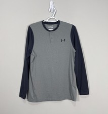 Men?s Under Armour Coldgear Henley S Long Sleeve Shirt Gray Loose Fit Infrared