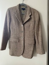 Vintage Jigsaw Womens Beige Harris Tweed Blazer & Waistcoat - Gc -sz 0r Small
