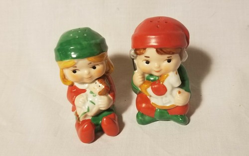 Christmas Elves salt pepper shakers Avon Claus & Co 1983 Porcelain - Picture 10 of 10