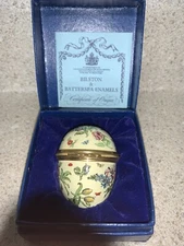 Bilston and Battersea Enamels Halcyon Days Floral Egg Trinket Box - 2 1/2"
