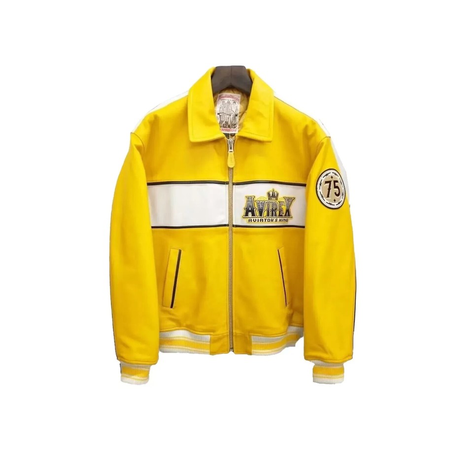 Avirex Aviator King 75 Men's 1975 American Flight Yellow Leather Bomber