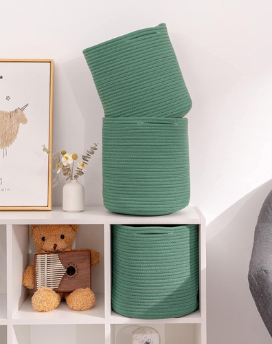 Storage Cubes Basket 11X11X11'' for 12X12'' Organizer, 3-Pack Green Woven Cotton - Picture 5 of 12