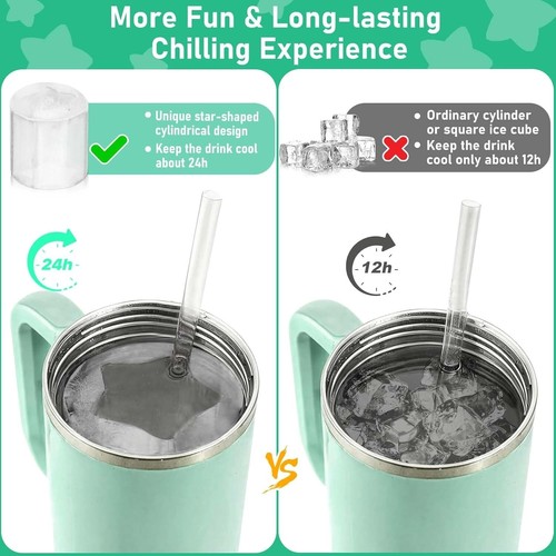 STAR SHAPED ICE CUBE TRAY W/ LID Odor Leak Proof Stanley Cup Ice Mold Lightgreen - Picture 4 of 7
