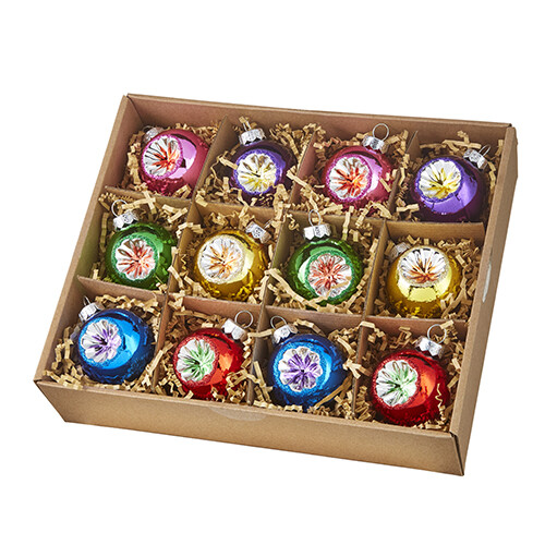 12-PK BOX OF 2" VINTAGE ORNAMENTS Retro GLASS Holiday Christmas NEW RAZ 4220974 - Picture 1 of 2