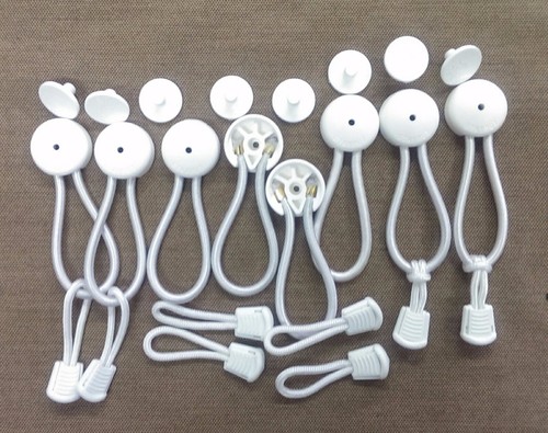 6 White Bungee Shock Cord Clip & Pull Cord & Knob "Stayput" Tie Down Boat Cover - Picture 1 of 2
