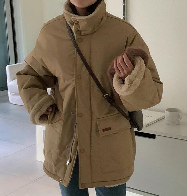 Womens Fashion Winter Lapel Fur Collar Long Sleeve Loose Warm Padded ...
