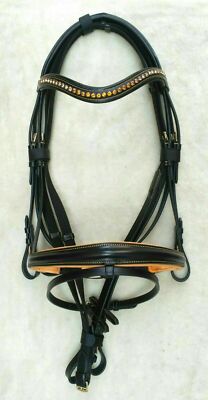 Bride De Cheval En Cuir Crank / Swedish, Avec Frontail Et Muserolle En Cristaux, Ridex