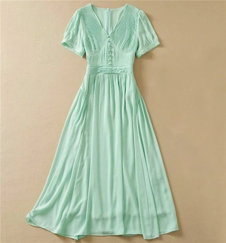Princess Designer Elegant Casual Party V-Neck Short Sleeve Midi Mint Dress - Picture 14 of 36