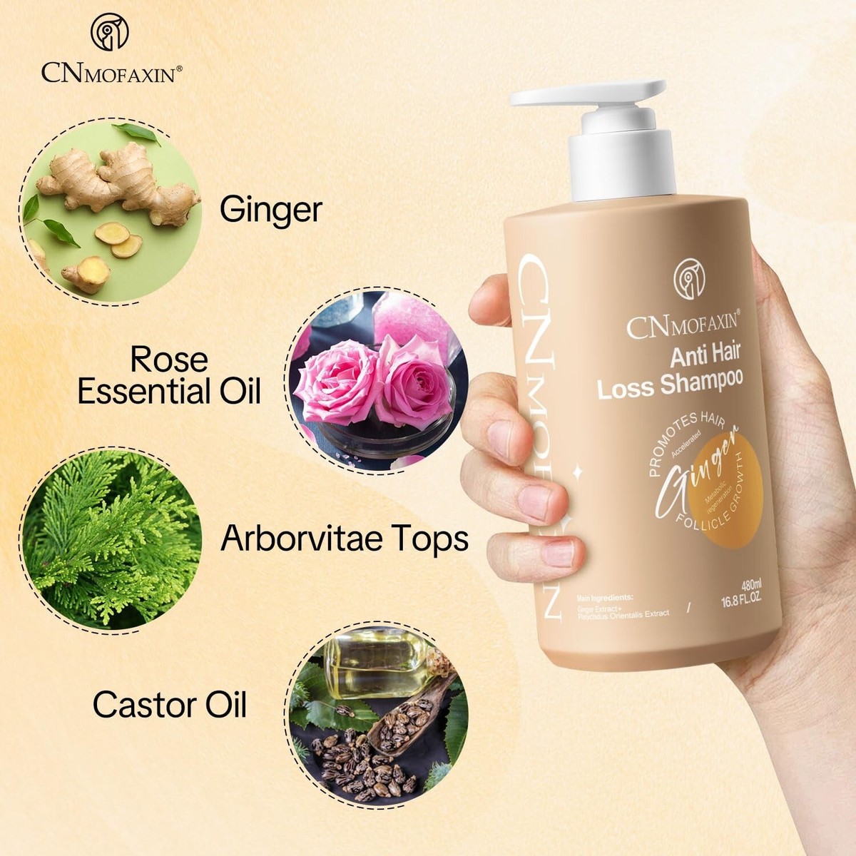 Anti Hair Loss Shampoo,Nourishing Hair Growth Ginger Shampoo for