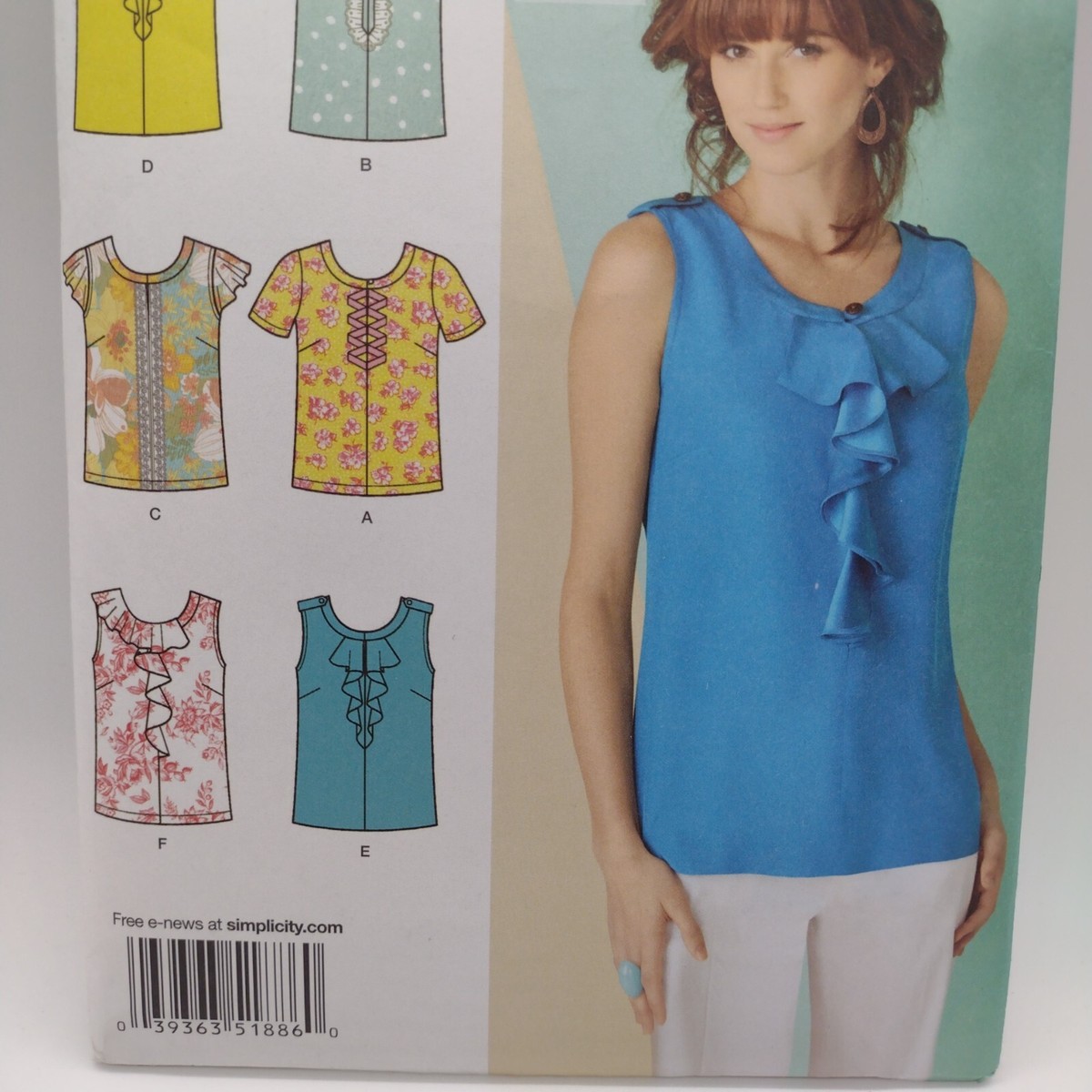 SIN JIページ Simplicity 1886 Womens Sz 6-14 Top w/ Trim Variations Sewing
