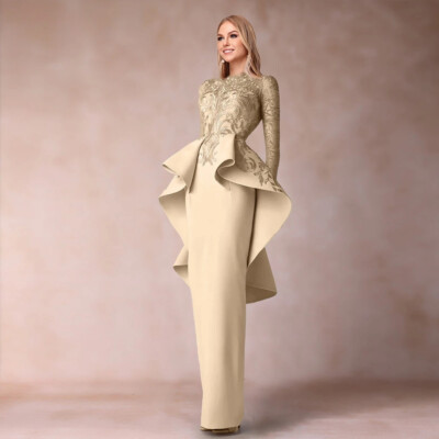 Sheath Mother of The Bride Dress Ruffles Appliques Zipper Back Party Prom Gowns