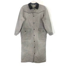 Saddlesmith Outfitters Western Mens Vtg Riding Gray Canvas Snap Duster Jacket XS