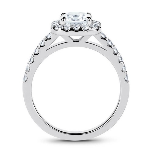 Lovely 14K White Gold 1 Carat Cushion Cut Moissanite with Accents Halo Ring - Picture 3 of 7