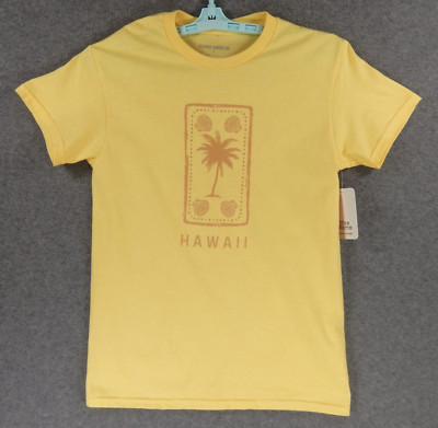 Hawaii Palm Tree Shell Mens TShirt Small Yellow Tropical Big Island Kona Marlin