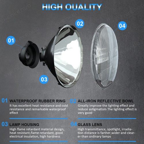 Pair 7" Inch Round Headlight Sealed Beam Glass Housing Black H6024 H6014 - Bild 3 von 11