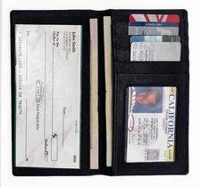 Black Genuine Cowhide Leather Checkbook Cover Organizer Premium Wallet Men Lady 