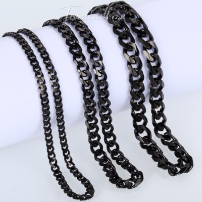 3/5/7mm 18-26'' Black Stainless Steel Necklace for Mens Unisex Curb Cuban Chain