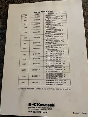 KAWASAKI OEM NINJA Manual 1993-2004 ZX600 PN 99924-1161-61 | eBay