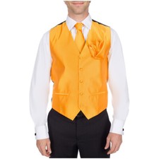 Men's Solid Gold Satin Tuxedo Vest Necktie  Hanky Set for Formals Weddings