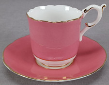 Coalport Pink White  Gold Bone China Demitasse Cup  Saucer Circa 1926 