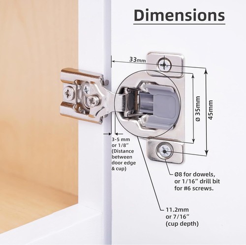 1/2" Overlay Soft Close Face Frame 105° Compact Cabinet Hinge Brushed Nickel Lot - Picture 3 of 12