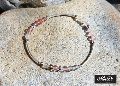 Handmade Stackable Stretch Bracelets With Sterling Silver & WatermelonTourmaline - Picture 5 of 11