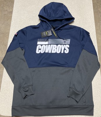 men's dallas cowboys nike navy sideline thermafit performance po hoodie