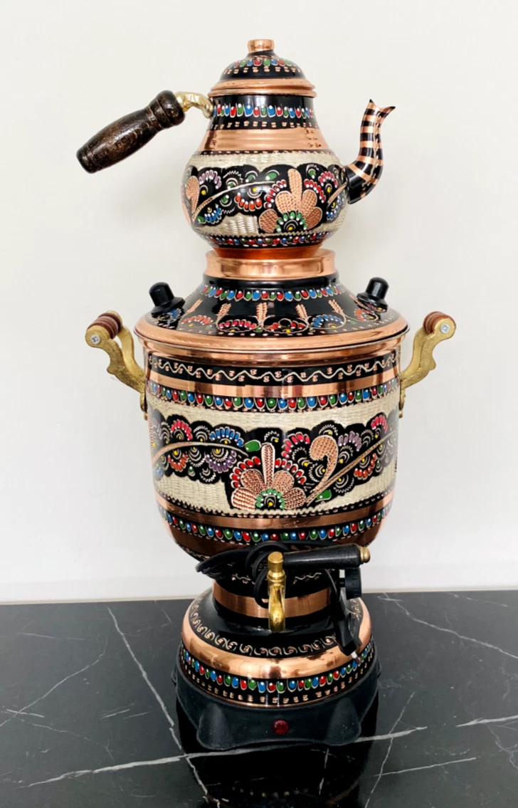 5 lt-Clour Electric Copper Samovar-Thermostat Tea Set,Cylinder Kettle,Decorative