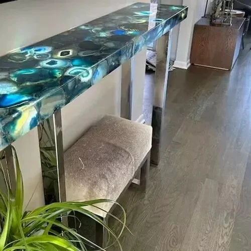 12"x30" Blue Agate Table Top | Handmade Side Console Table Top | Luxury Decor - Image 2 of 4