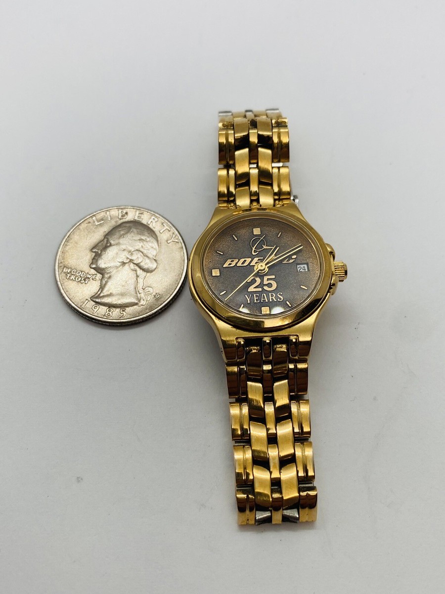 Vintage Boeing Company  Goldtone Leather Commemorative Anniversary Women\'s Watch 6.5” VINTAGE BOEING 25 YEARS WORK GOLDTONE WOMENS WATCH NEW  main image 3
