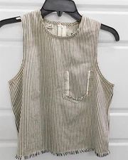 Alexander Wang Natural Black Cotton Striped Sleeveless Fringe Top sz M
