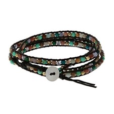 Multistone Wrap Bracelet, Brown Leather, Handcrafted Bracelet, 32 inches