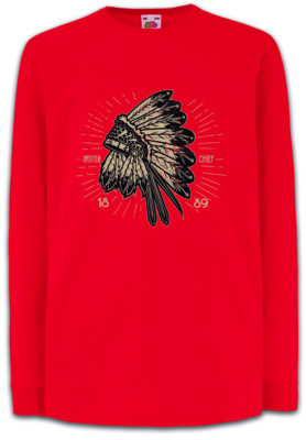 Indian Chief Hat Kinder Langarm T-Shirt Aztecs Indianer Häuptling Federschmuck