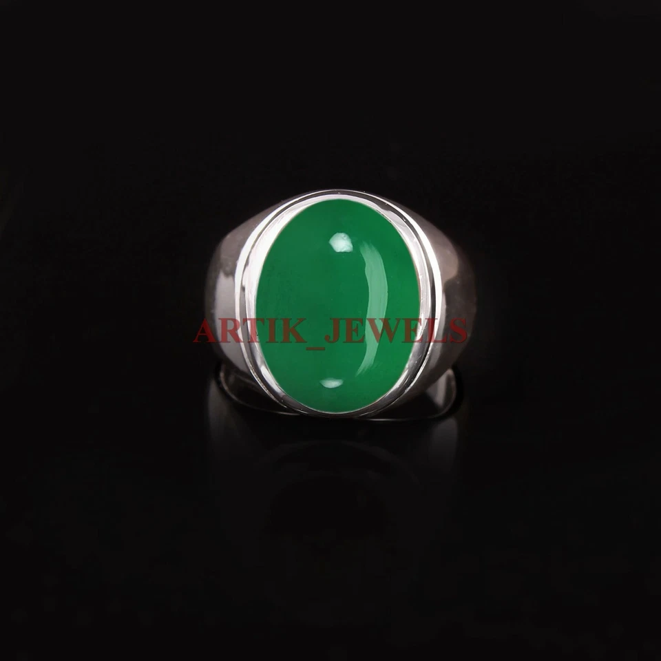 Natürliches Grün Onyx Edelstein Mit 925 Sterlingsilber Ring für Herren #4775 - Bild 4 von 4