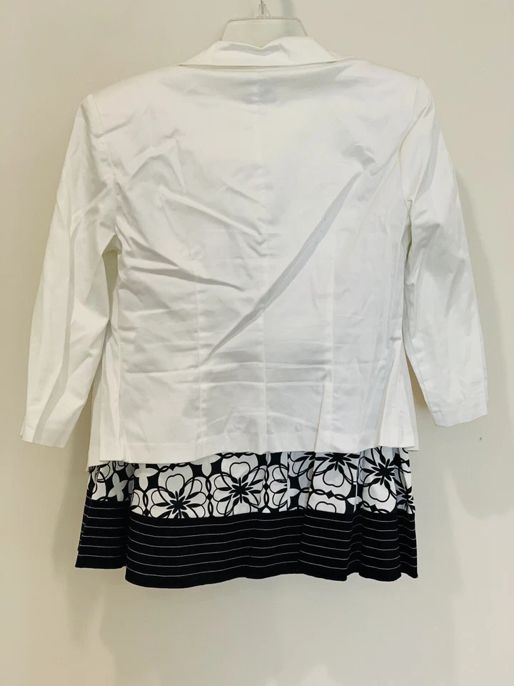 Traje Falda Mujer Blanco Elegante Con Patrón Floral Blanco y Negro - Talla 11 Foto 3 de 4