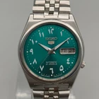 Vintage Seiko 5 Arabic Automatic 7009 Mens Watch Emerald Dial 37mm DayDate Japan