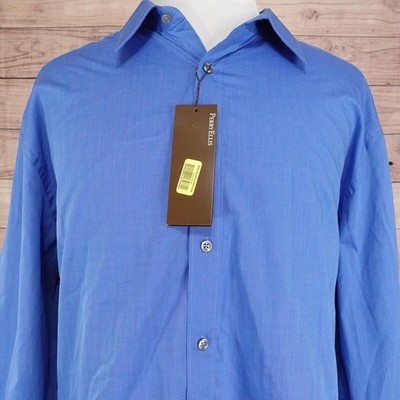 New! Perry Ellis Dress Shirt Mens 2XL Blue Solid Long Sleeve Point Collar NWT