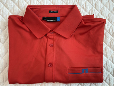 J. Lindeberg Men's RED Large Regula Fit Golf Performance Polo Shirt